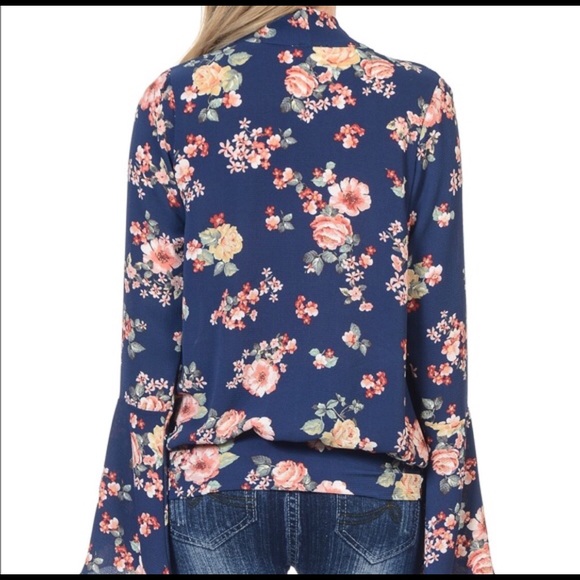 Bellini “Navy Floral Surplice Top” - Picture 3 of 4
